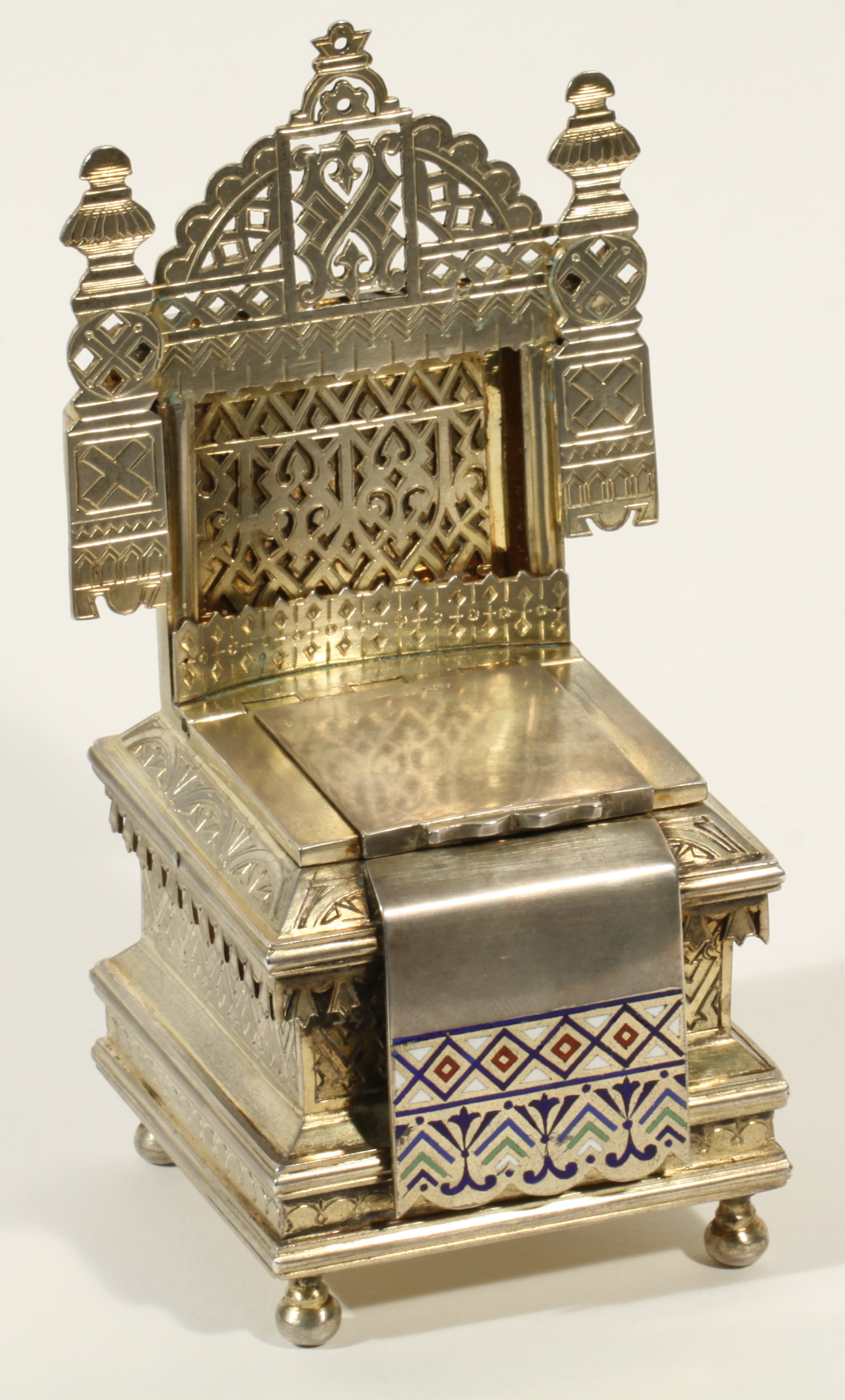 A RUSSIAN SILVERGILT AND CHAMPLEVE ENAMEL SALT CHAIR MOSCOW 1888