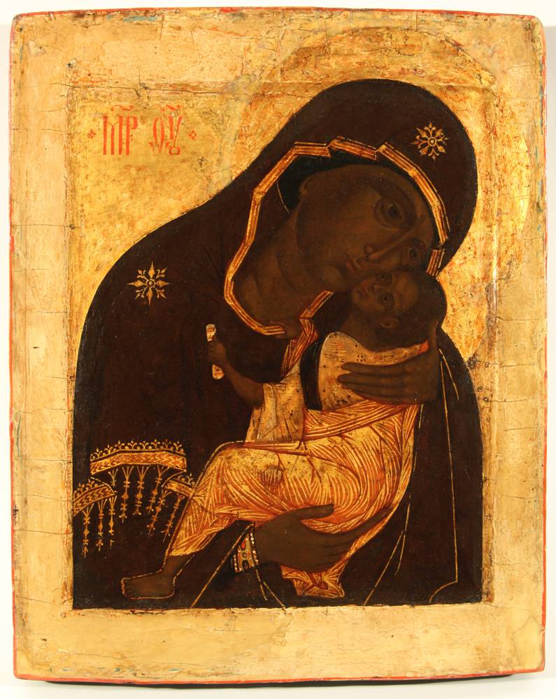 A RUSSIAN ICON OF THE MOTHER OF GOD OF TENDER EMOTION UMILENIE CIRCA 