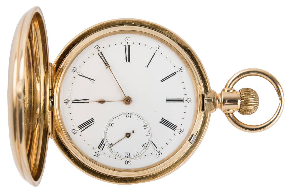 A GOLD HUNTER POCKET WATCH, BRITISH, 19TH CENTURY, CASE & CUVETTE NO