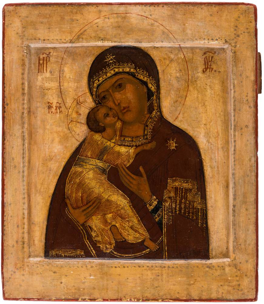 A RUSSIAN ICON OF THE VLADIMIRSKAYA MOTHER OF GOD UMILENIE THE 